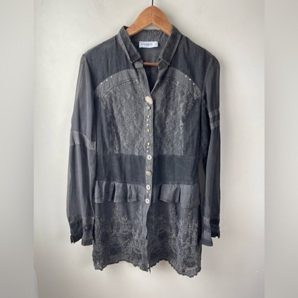 Elisa Cavaletti Club Long Sleeve Floral Lace Tunic Top size small Embroidery - Picture 1 of 13